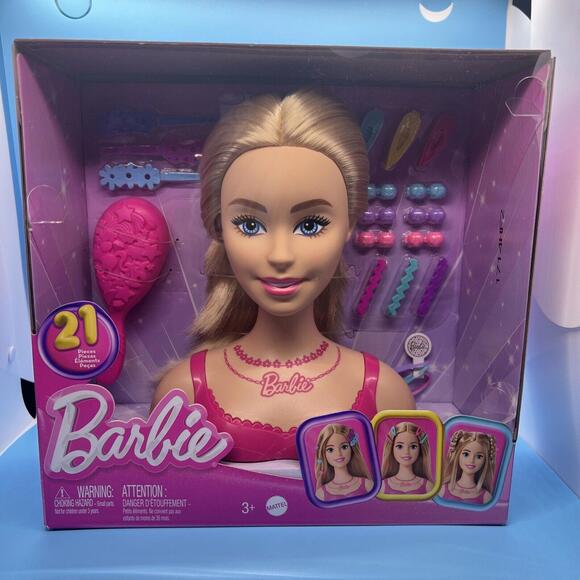 Barbie Doll Styling Head Blonde Hair‎ With 21 Accessories Doll Head Hair Styling - Picture 1 of 5